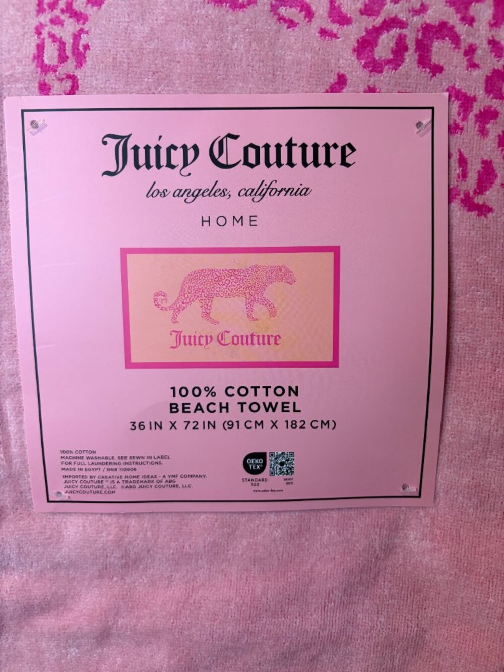 Juicy Couture Pink Leopard Beach Towel Cotton Pool Towel 36x72 NWT - Picture 2 of 4